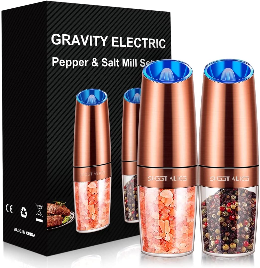Bliss Joy Gravity Electric Pepper And Salt Grinder Set – Adjustable Coarseness, Blue LED